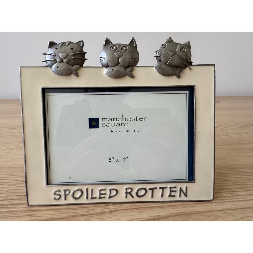 Spoiled Rotten Cat Photo Frame 4x6 Pewter Tone Cats Fish Whimsical
